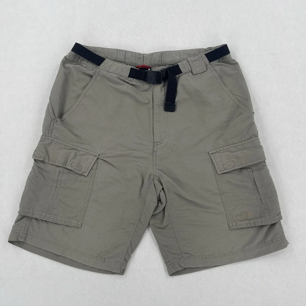 The North Face Cargo Shorts Mens M Beige Gray Belted Hiking Utility Gorpcore